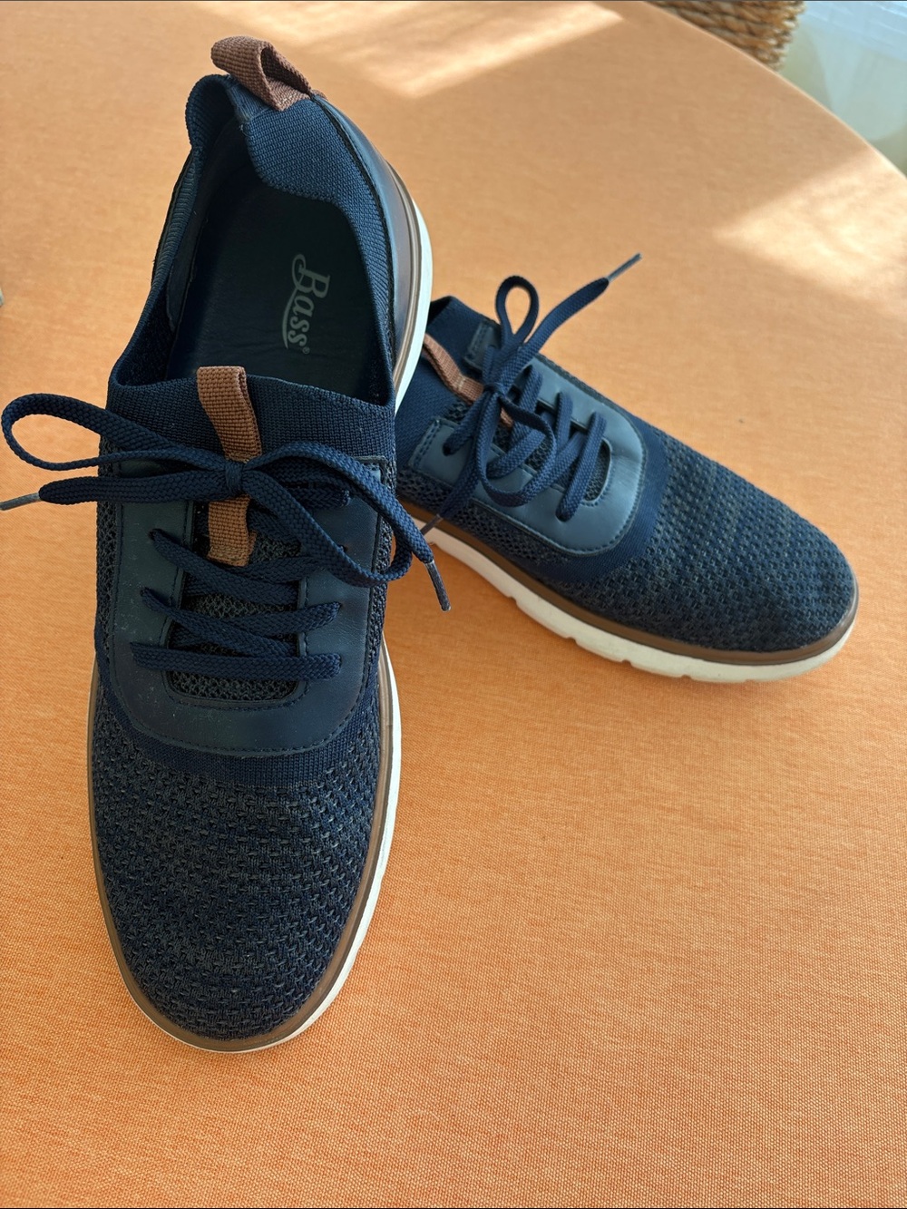 Bass Navy Knit Sneakers with Brown Pull Tab Size 12
